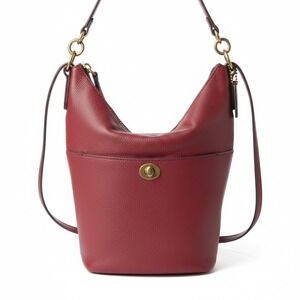 Fossil Brandy Red Pebbled Leather Talulla‎ Hobo Bucket Bag Crossbody Tote